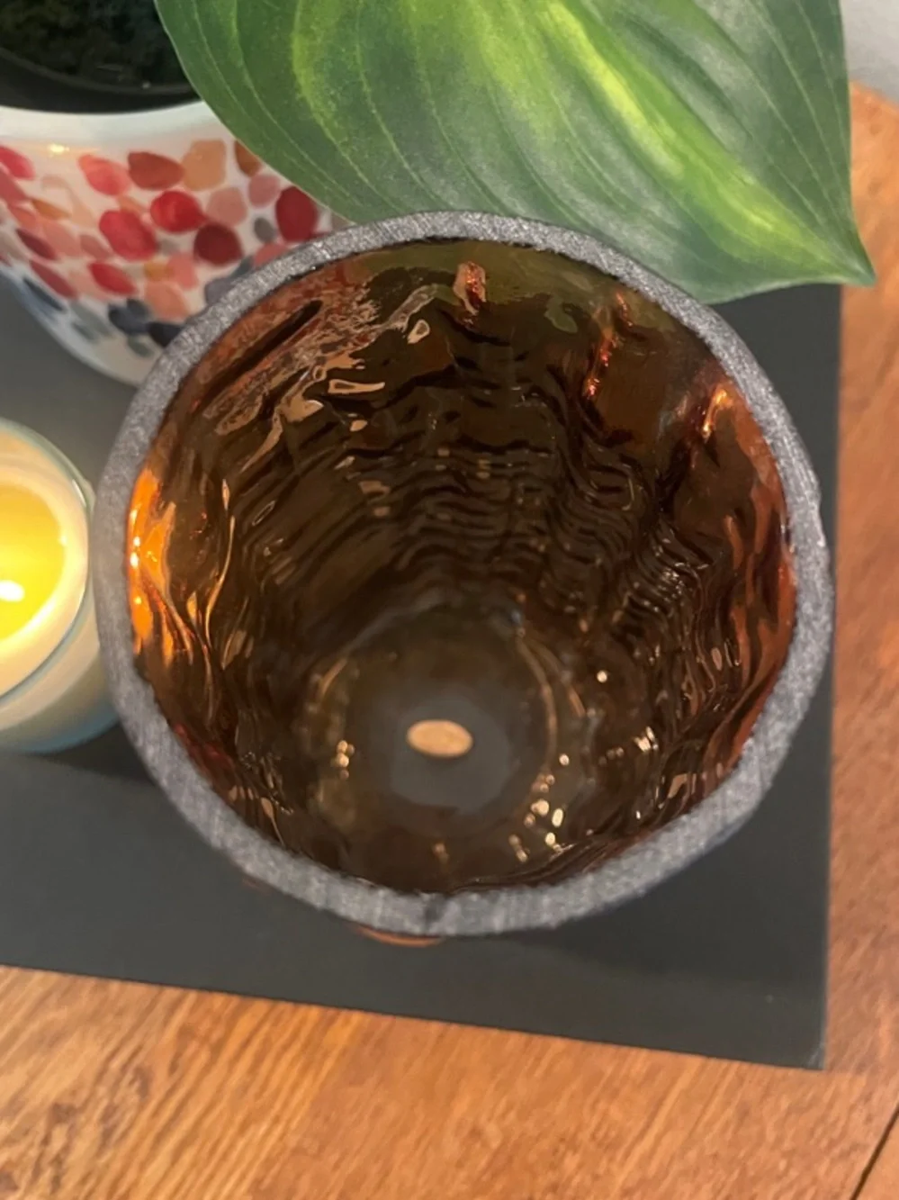 Vintage Amber Textured Glass Vase – Mid-Century Modern Style – 7